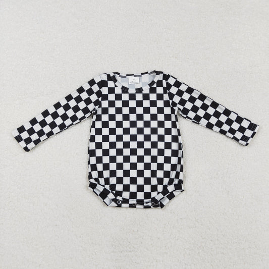 Baby Kids Infant Long Sleeves Black Checkered Bubble Romper