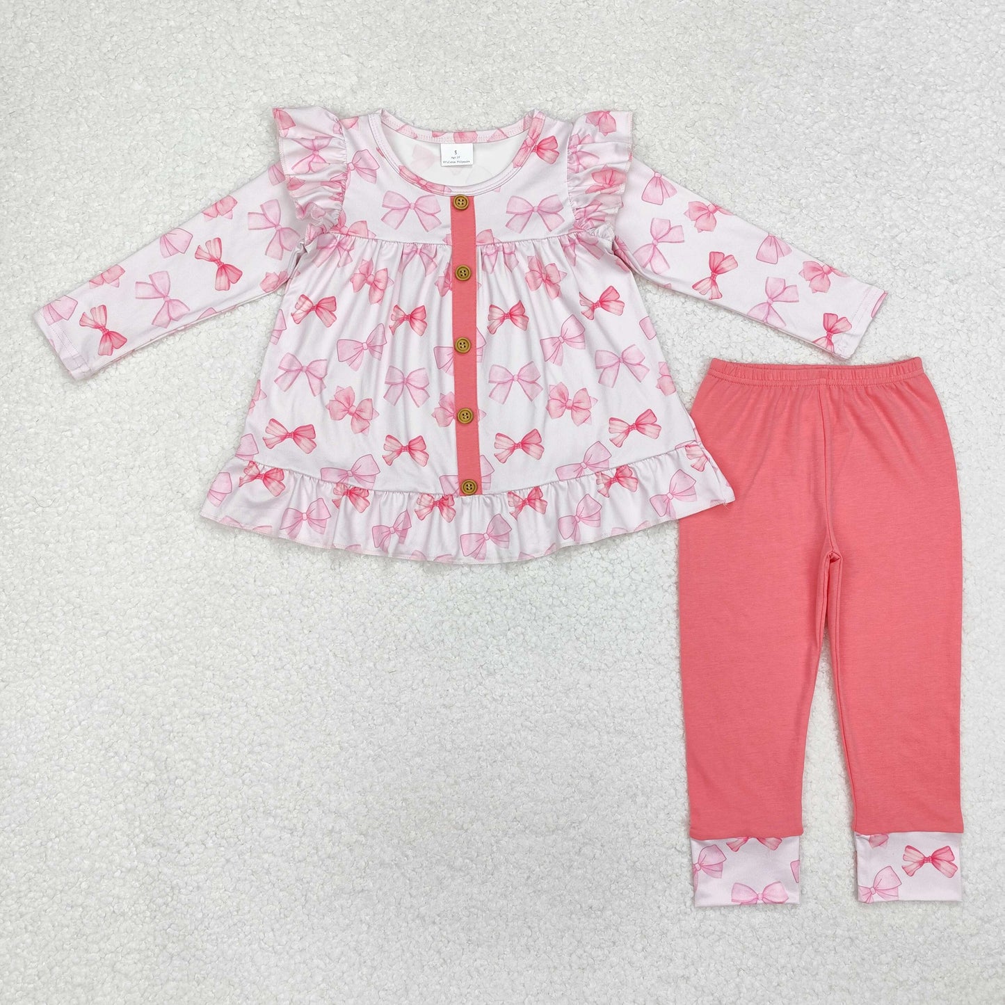 Baby Girl Long Sleeves Pink Bows Tunic Top Legging Clothes Set