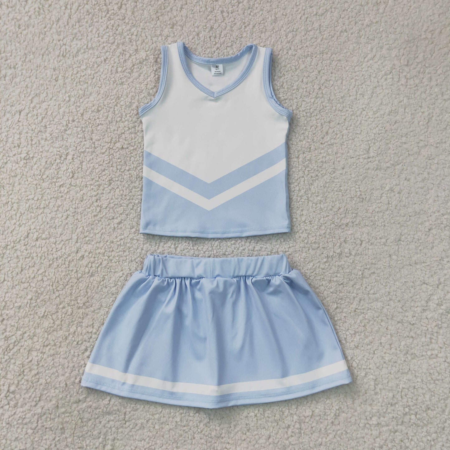 Baby Girls Kids Sleeveless Tops Light Blue Skirt Shorts Yoga Team Set RTS
