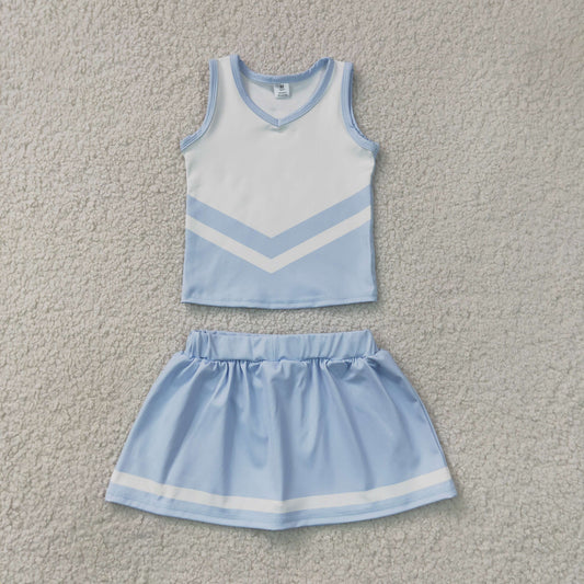 Baby Girls Kids Sleeveless Tops Light Blue Skirt Shorts Yoga Team Set RTS