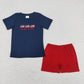 Baby Boy Girl July 4th Embroidery Flags Sibling Summer Shorts Clothes Set