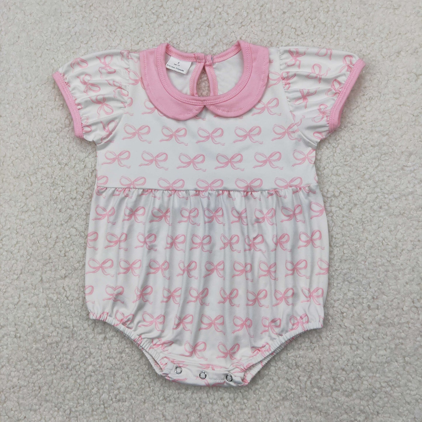 Baby Girl Infant Pink Short Sleeves Bows Bubble Romper RTS
