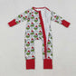 Sibling Boys Kids Long Sleeves Green Faces Lights Christmas Zipper Romper Pajamas Set RTS
