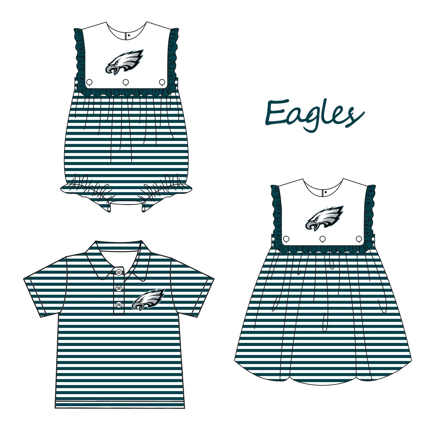 Baby Boy Girl Team Football Green Sibling Romper Dress Clothes ( Moq 5 )