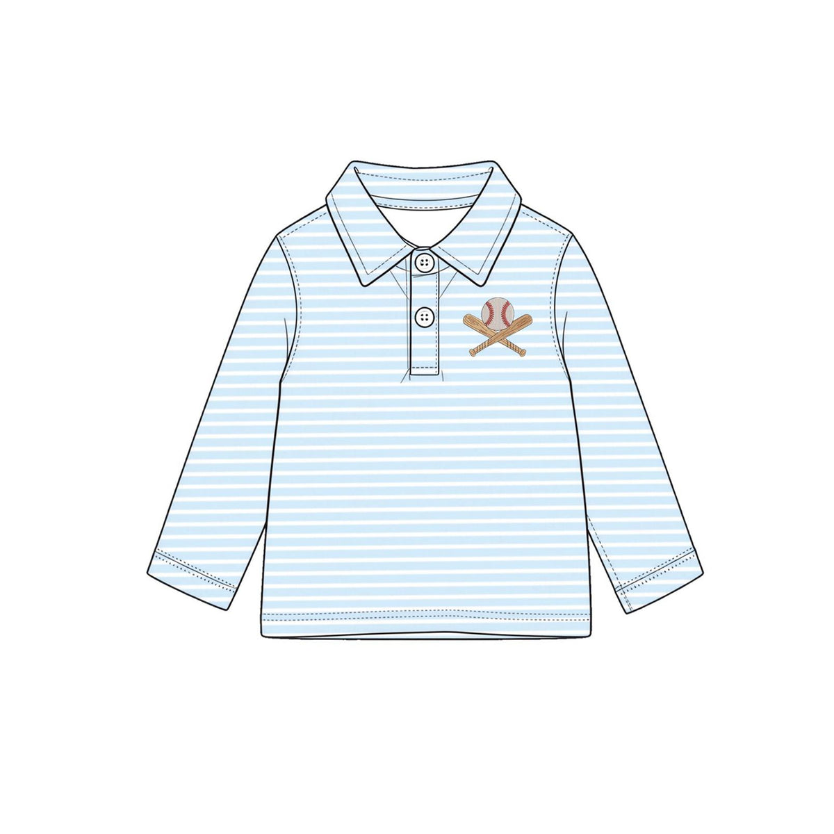 ( Moq 5 ) Preorder Baby Boys Kids Long Sleeves Baseball Blue Stripes Buttons Shirt Tops Clothes