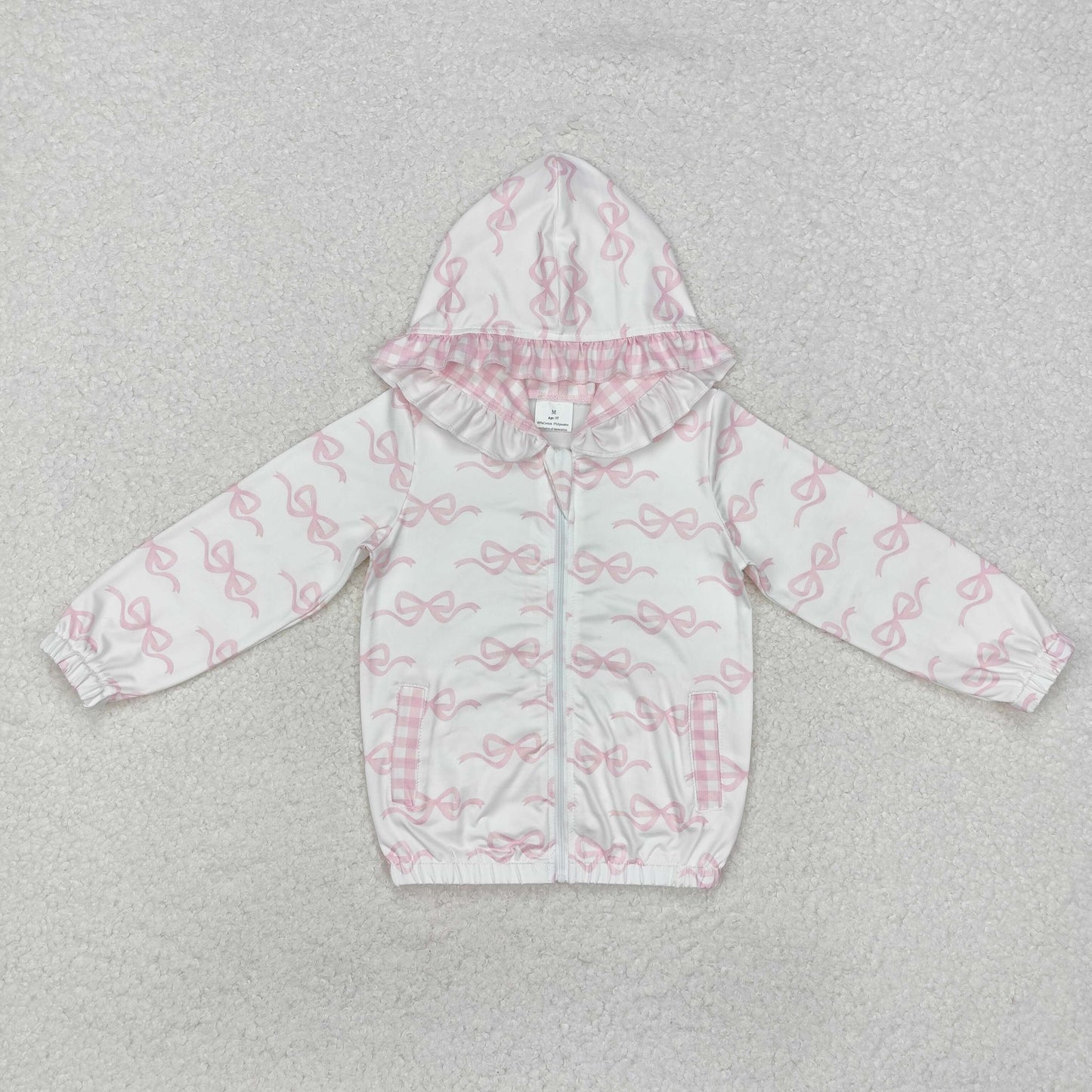 Baby Girl Long Sleeves Pink Bows Hoodie Zipper Shirt Tops