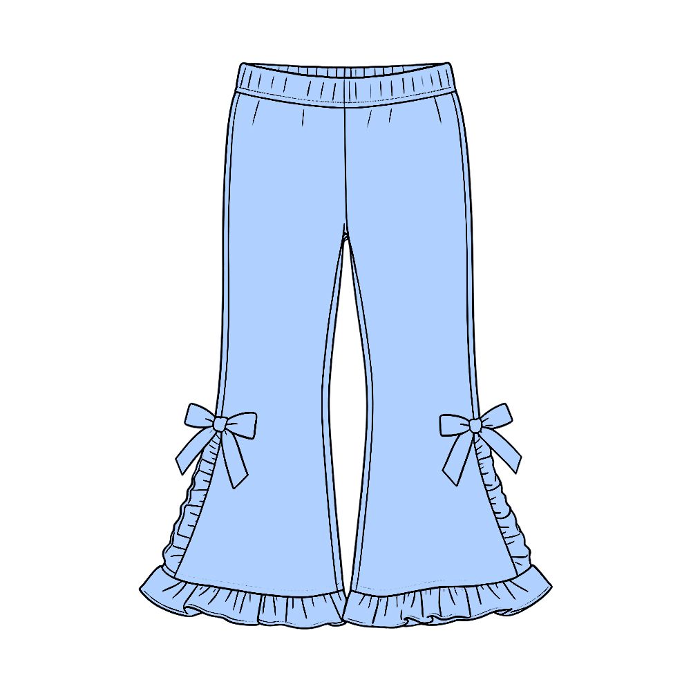 ( Moq 5 ) Baby Girls Kids Bows Ruffle Cotton Pants Bottoms Blue Clothes