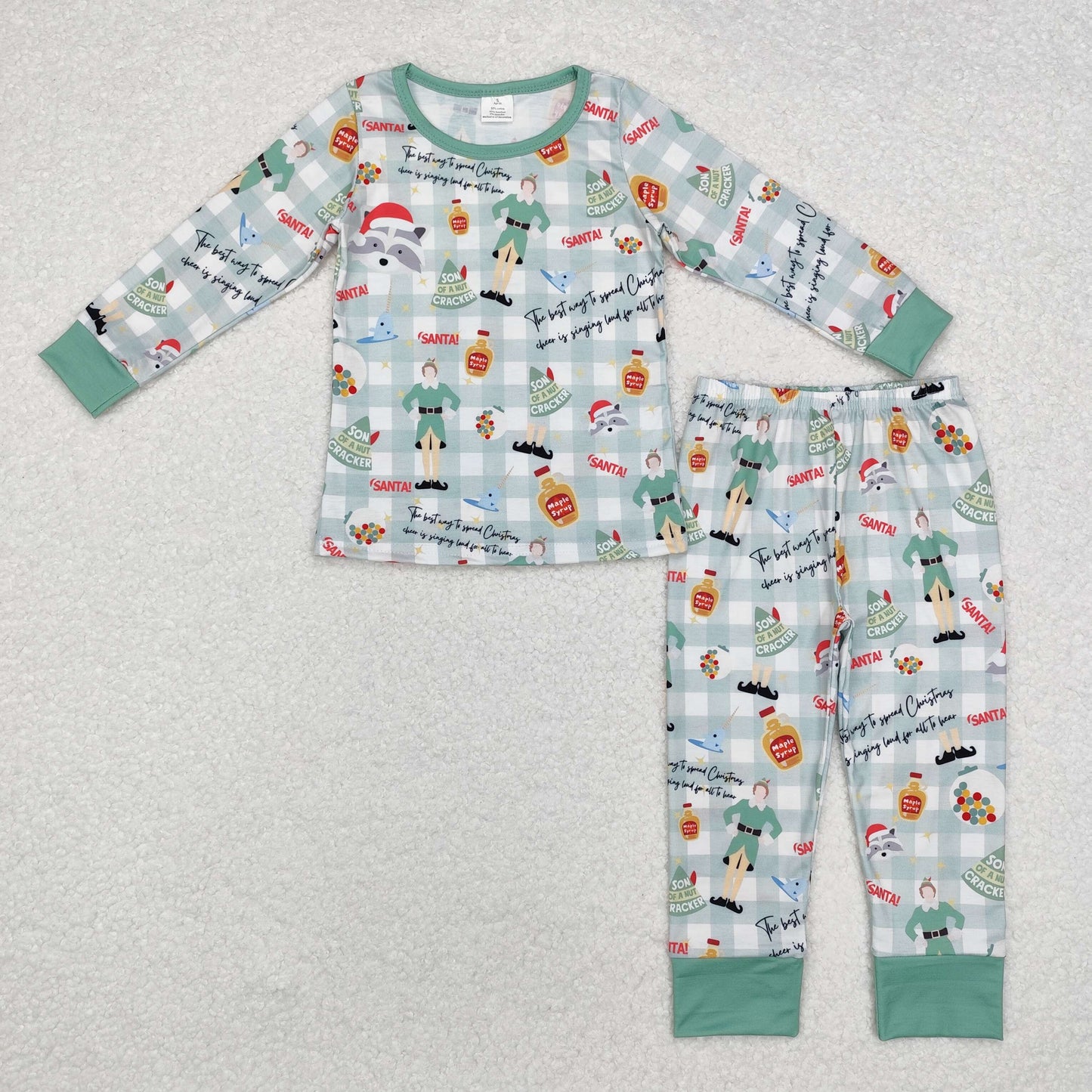 Baby Boy Christmas Checkered Green Pants Pajamas Bamboo Set