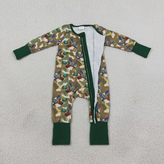 Baby Boys Infant Long Sleeves Ducks Camo Green Zipper Footie Sleeper Romper Clothes RTS