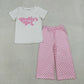 Baby Kids Short Sleeves Daddy's Girl Hearts Shirt Pink Checked Pants Clothes Set RTS
