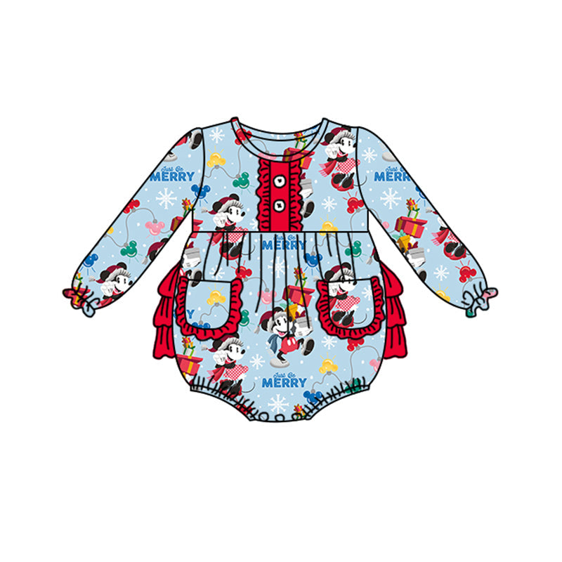 Baby Girl Christmas Mouse Pocket Bubble Romper