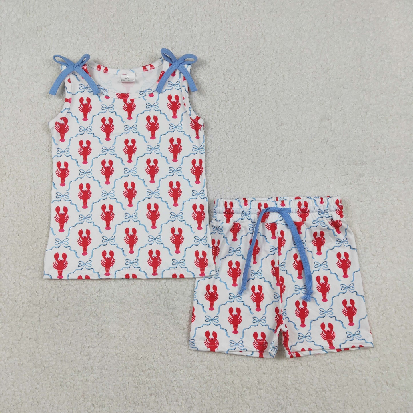 Sibling Baby Girls Toddler Sleeveless Crayfish Bows 4th of July Dress Set Clothes RTS