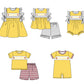( Moq 5 Each Style ) Baby Boys Girls Short Sleeves Team Sibling Yellow Romper Dress Set