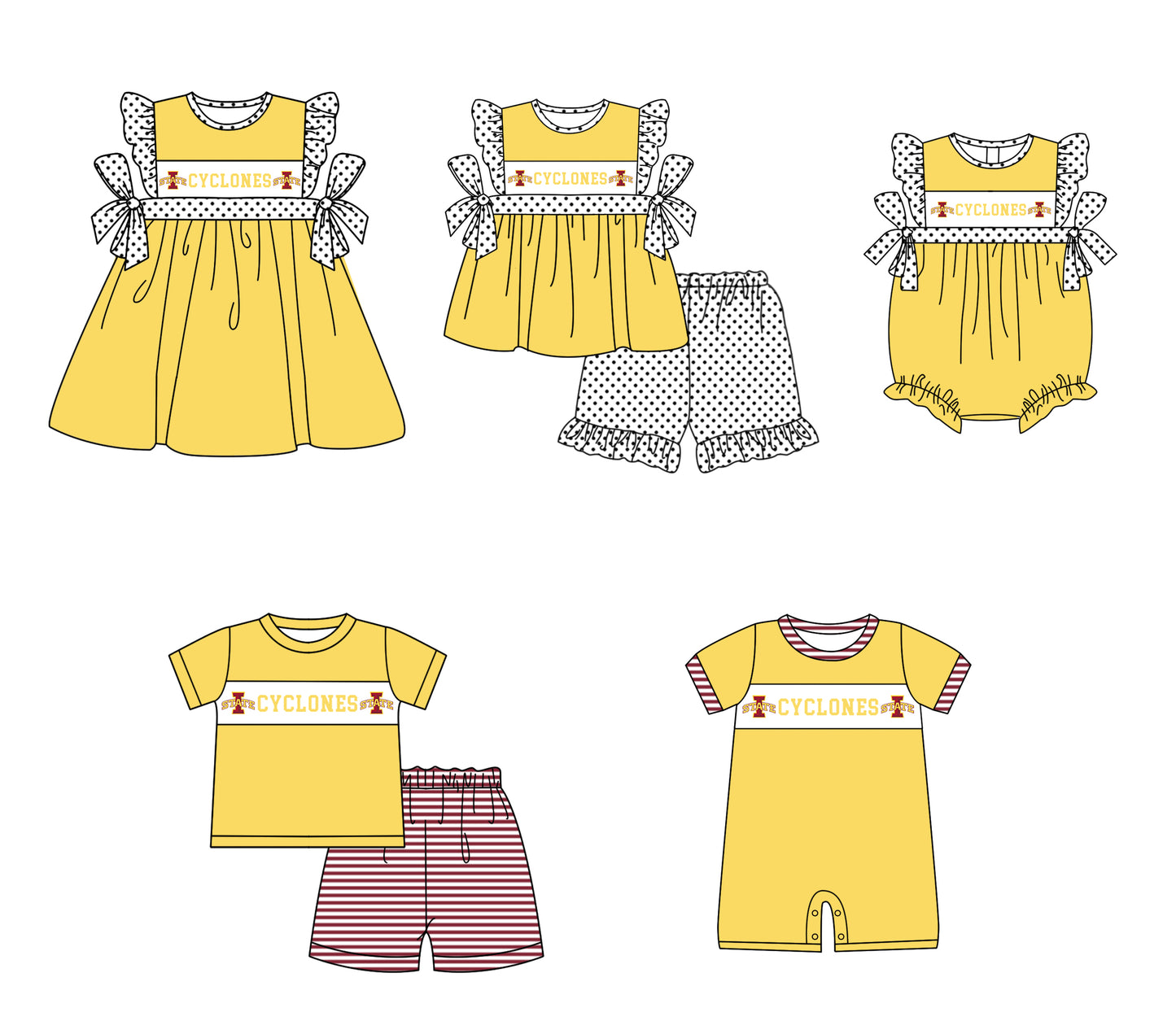 ( Moq 5 Each Style ) Baby Boys Girls Short Sleeves Team Sibling Yellow Romper Dress Set