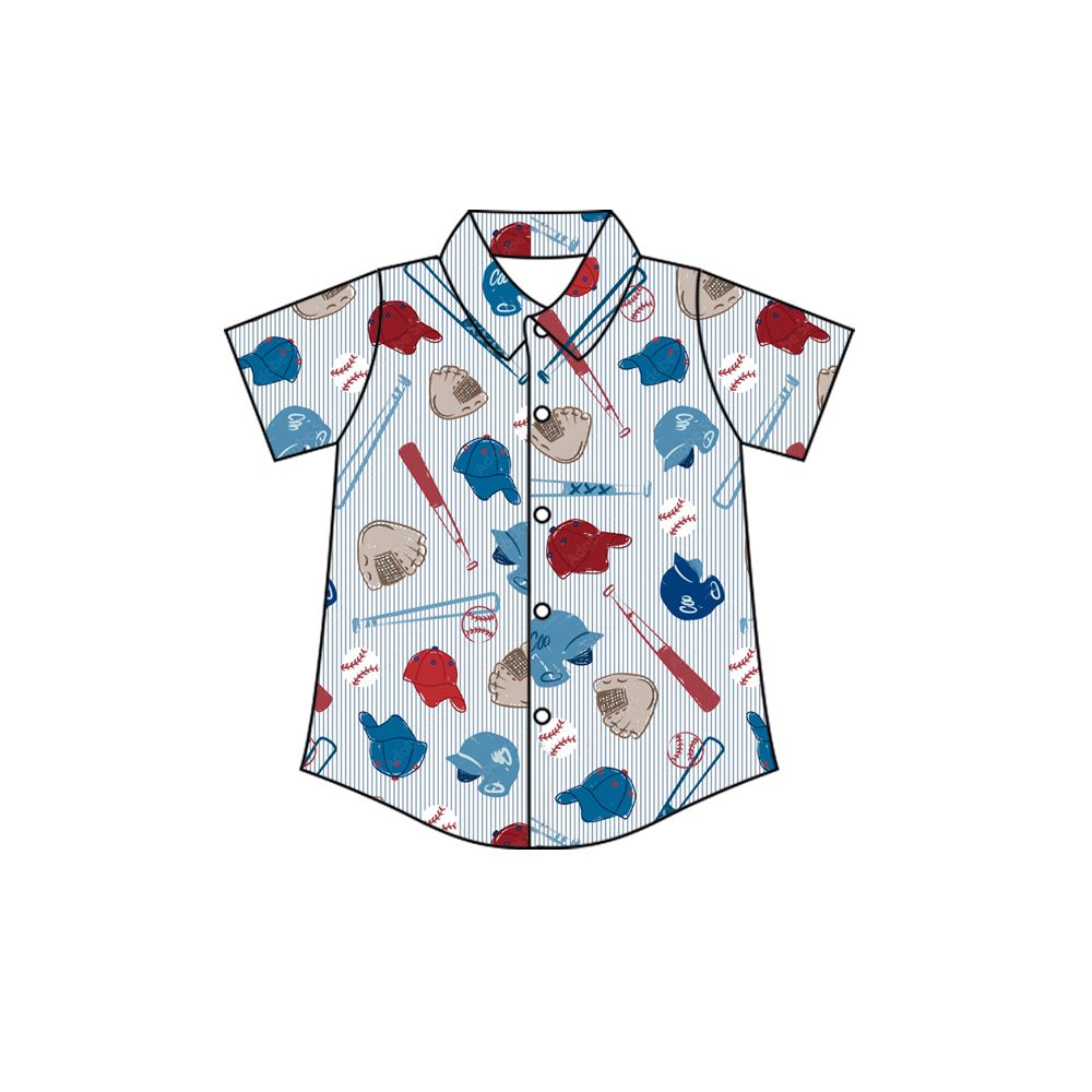 ( No moq ) Preorder Baby Boys Kids Short Sleeves Buttons Shirt Tops Baseball Stars Clothes