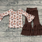 Baby Girls Kids Long Sleeves Footballs Bows Tops Brown Bell Bottom Pants Team Set RTS