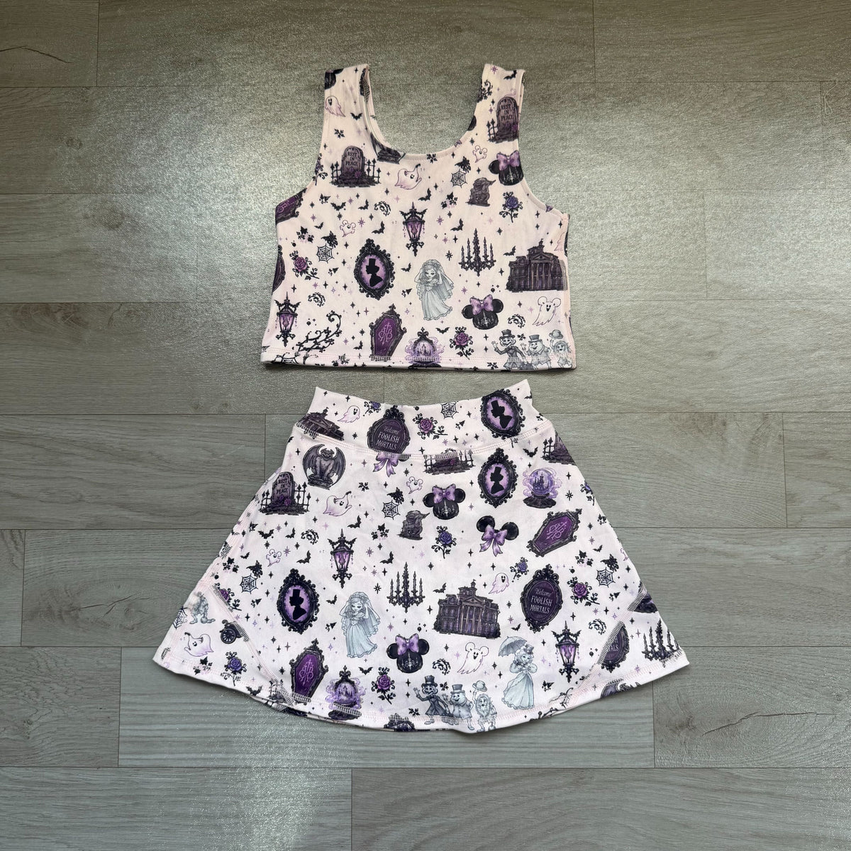 ( No moq ) Preorder Baby Girls Kids Bows Ghosts Shirt Cartoon Skirt Shorts Halloween Set Yoga Active Clothes