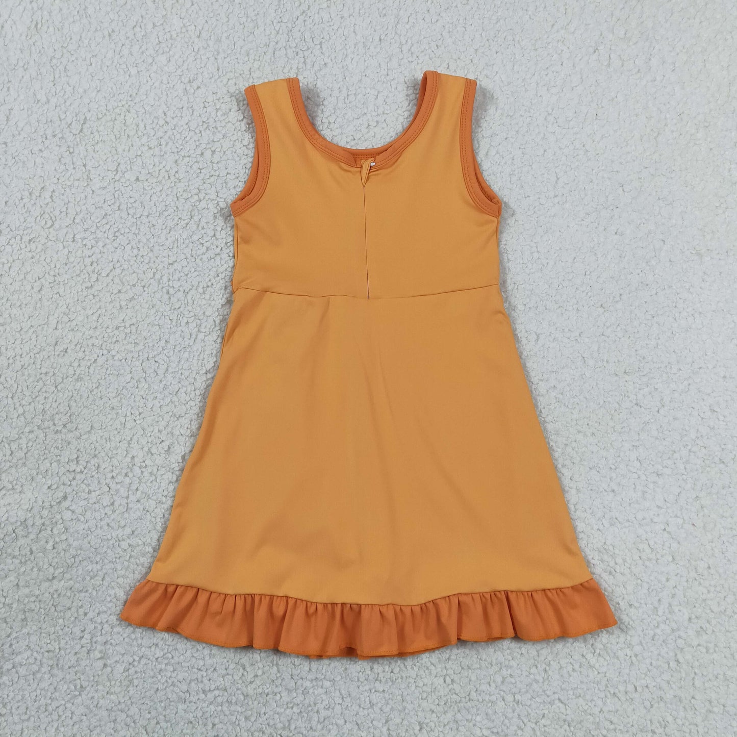 Baby Girls Kids Sleeveless Shorts Knee Length Orange Dress Yoga Active Scallop Clothes RTS