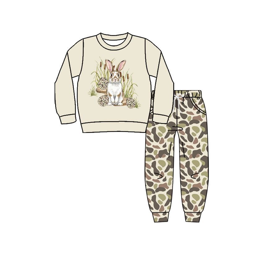( Moq 5 ) Preorder Baby Boys Kids Rabbit Eggs Shirt Camo Pockets Pants Easter Set Clothes