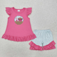 Sibling Baby Girls Kids Short Sleeves Embroidery Beach Shirts Ruffle Shorts Summer Sets RTS
