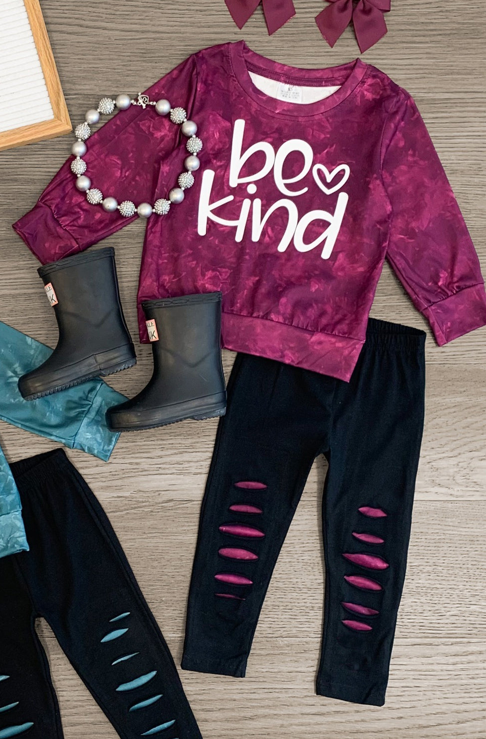 Pre-order Baby Girl Be Kind Shirt Distressed Pants Clothes Set