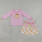 Baby Girls Kids Embroidery Pink Tops Pumpkins Bows Skirt Fall Set Clothes RTS