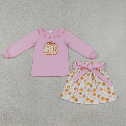 Sibling Baby Girls Kids Embroidery Pumpkins Bows Set Scallop Dress Fall Clothes RTS