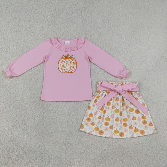 Sibling Baby Girls Kids Embroidery Pumpkins Bows Set Scallop Dress Fall Clothes RTS