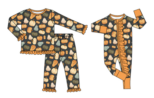 ( Moq 5 Each Style ) Sibling Baby Girl Kids Long Sleeves Pumpkins Set Romper Pajamas Clothes