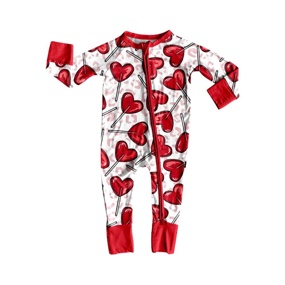 ( Moq 5 ) Preorder Baby Girls Infant Heats Leopard Valentine Zipper Footie Sleeper Romper Clothes