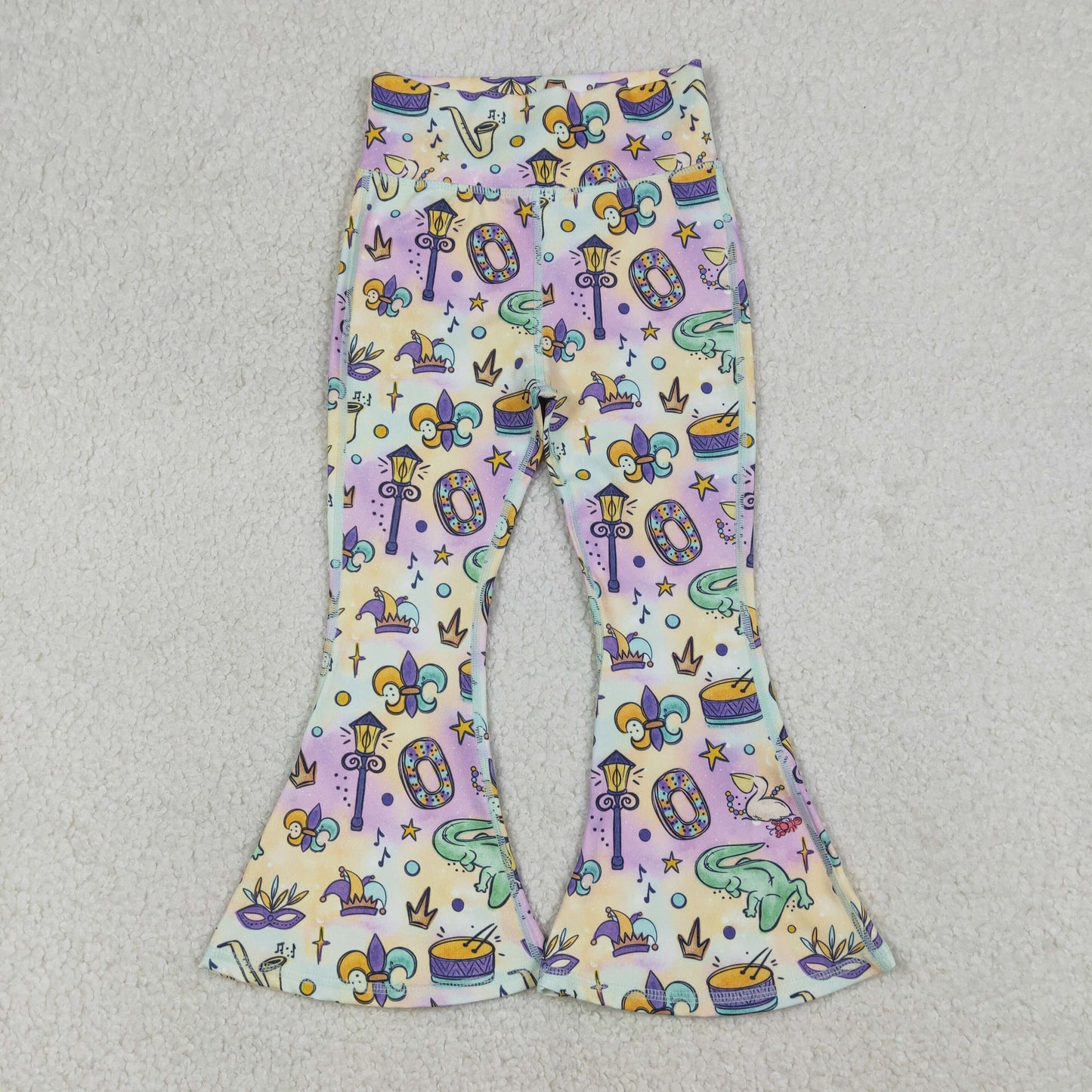 Baby Girls Mardi Gras Anchors Masks Yoga Bell Bottom Pants RTS
