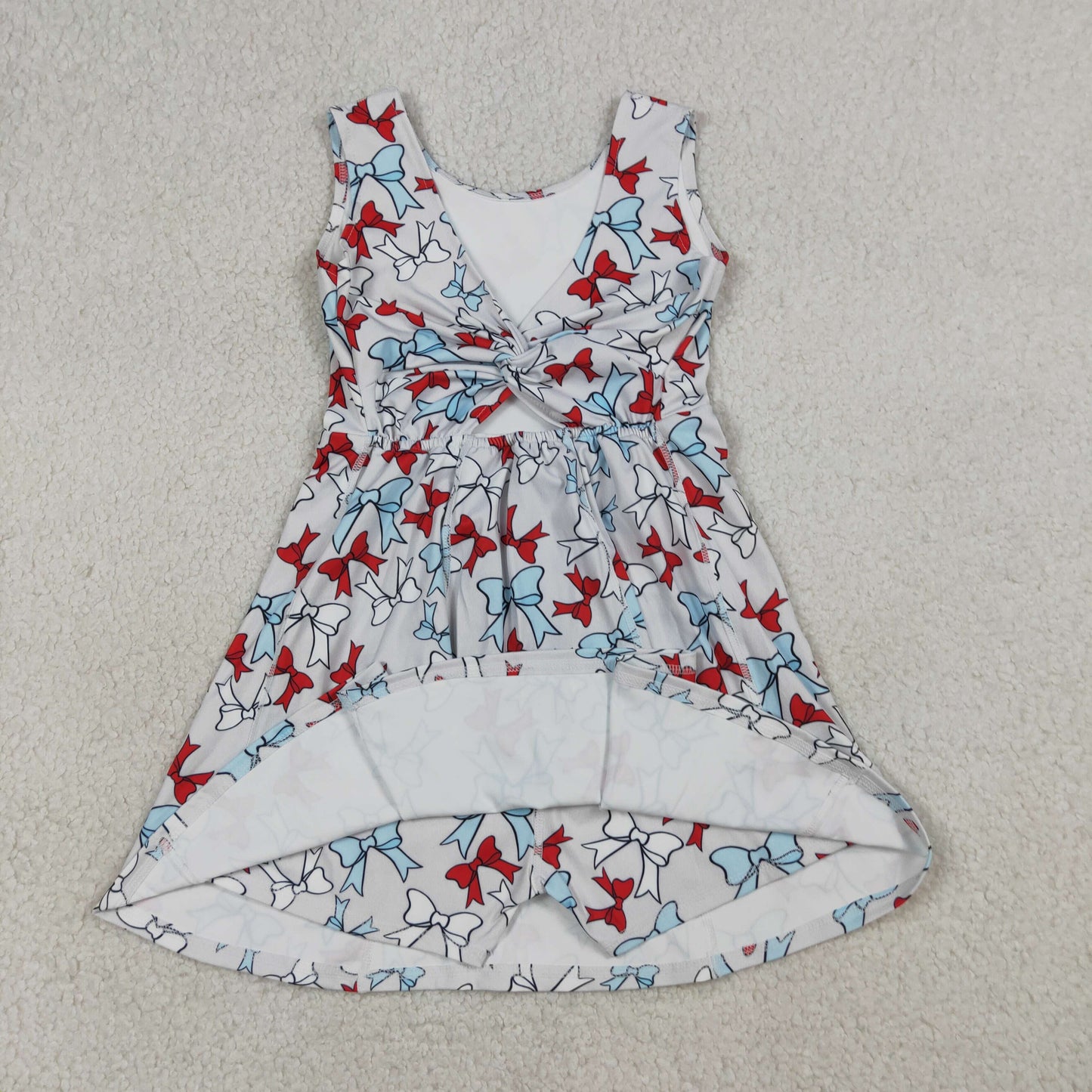 Baby Girls Toddler Red Blue Bows 4th of July Yoga Active Shorts Knee Length Dress RTS