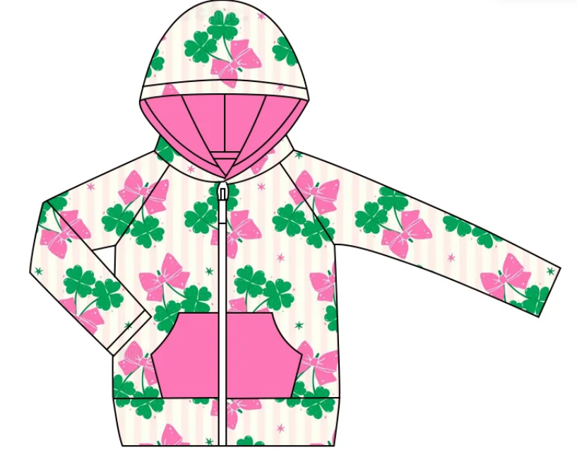 ( Moq 5 Each Style ) Baby Girls Clovers Bows St. Patrick's Day Sibling Hoodie Shirt Sets