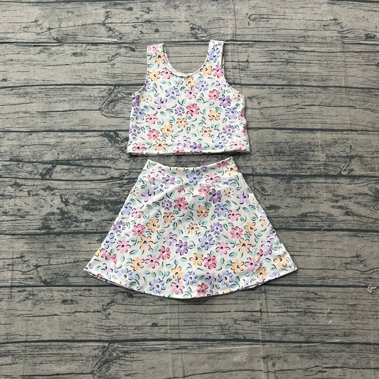 ( No moq ) Preorder Baby Girls Kids Flower Tops Skirt Shorts Yoga Summer Set