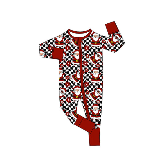 Baby Boy Long Sleeves Christmas Santa Zipper Checkered Romper