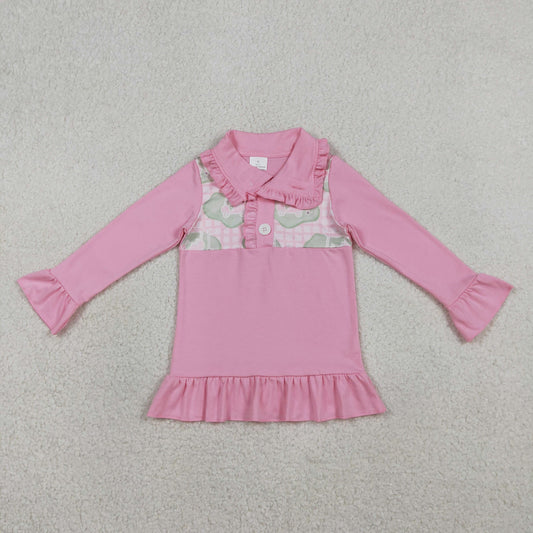 Baby Girls Kids Pink Long Sleeves Golf Buttons Pullover Shirt RTS
