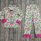 Adult Women Fur Long Sleeves Green Face Buttons Shirt Pants Christmas Pajamas Set RTS
