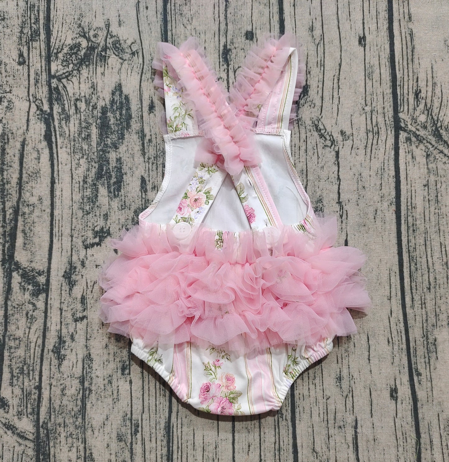 Baby Girl Infant Flower Ruffle Pink Tulle Bubble Romper RTS