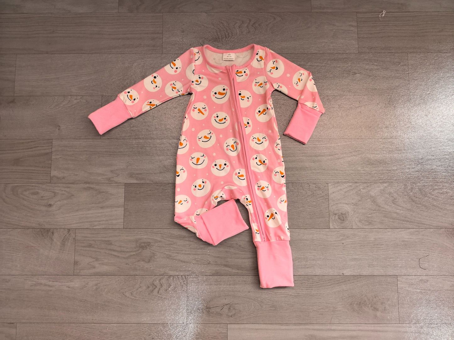 ( No moq ) Preorder Baby Girls Kids Long Sleeves Christmas Zipper Sleeper Footie Romper Pink Clothes