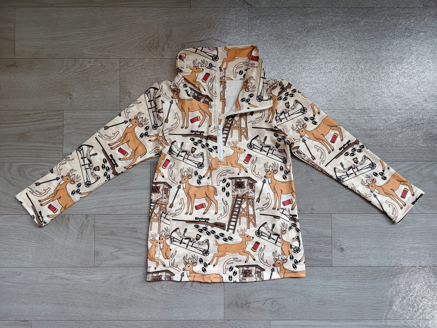 ( No moq ) Preorder Boys Kids Long Sleeves Deer Hunting Zipper Shirt Tops