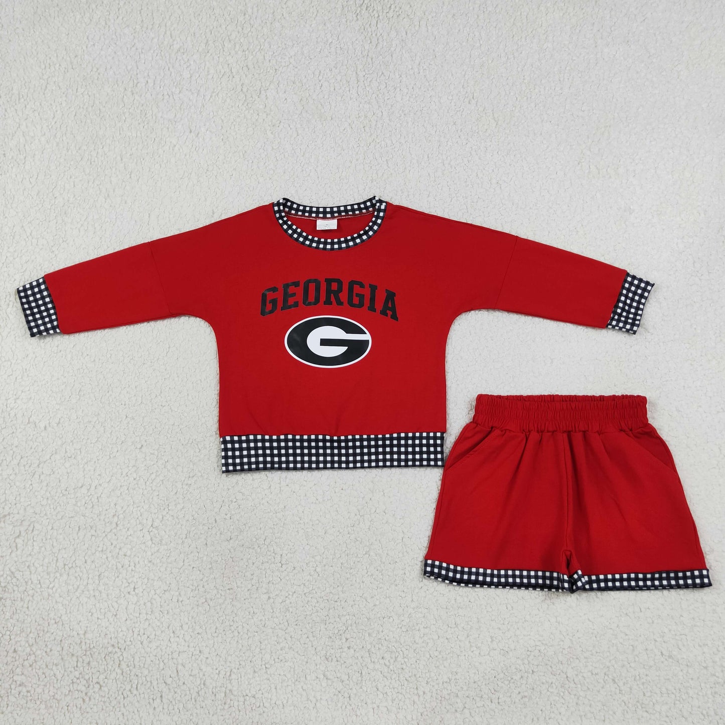 Baby Girls Kids Long Sleeves G Shirt Shorts Red Cotton Set Team Clothes RTS