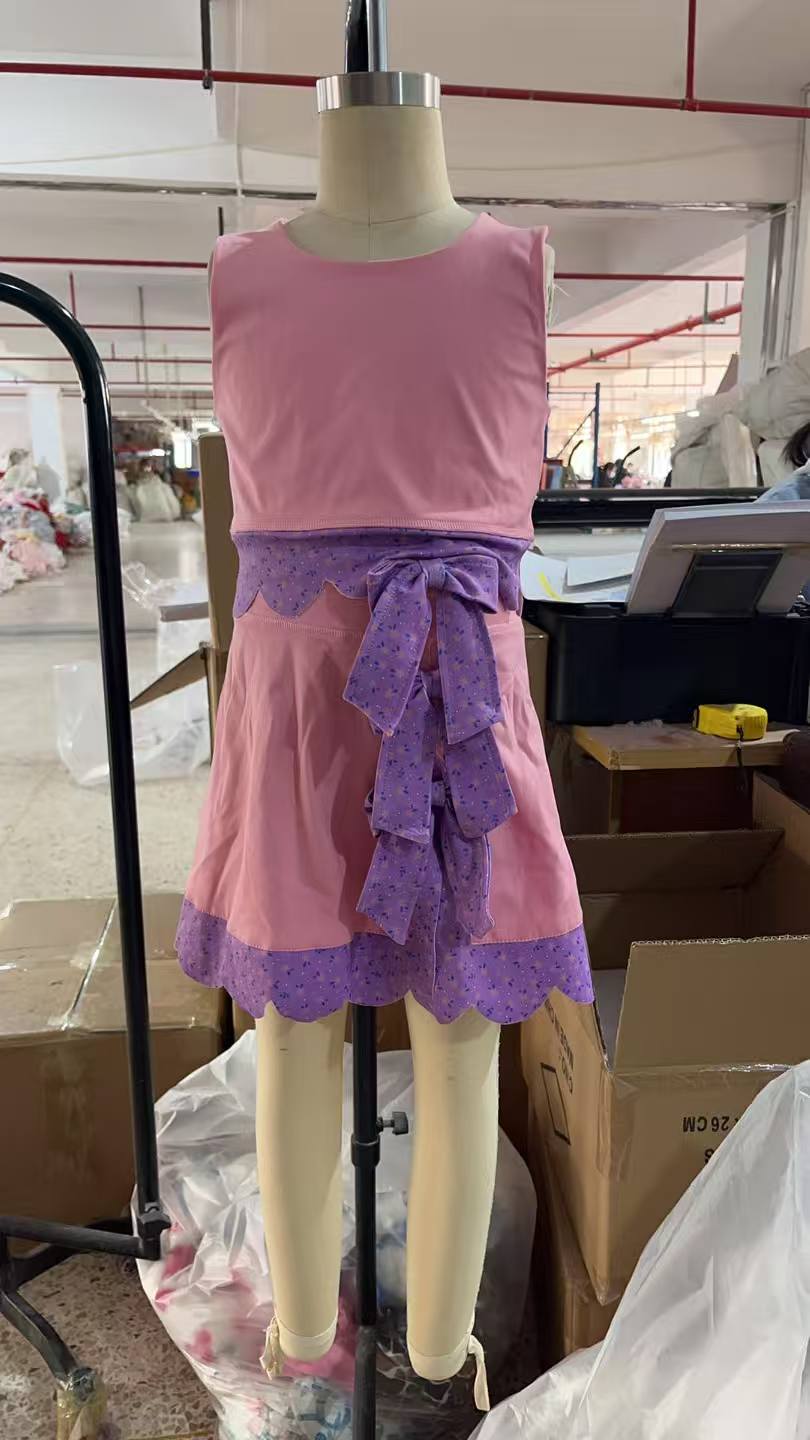 Baby Girls Kids Sleeveless Pink Tops Purple Bows Skirt Shorts Yoga Clothes Set RTS