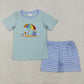 Baby Girl Short Sleeves Embroidery Beach Tunic Purple Stripes Shorts Set RTS