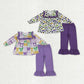 Sibling Baby Girls Long Sleeves Leopard Bows Tops Purple Pants Sets Mardi Gras Clothes RTS