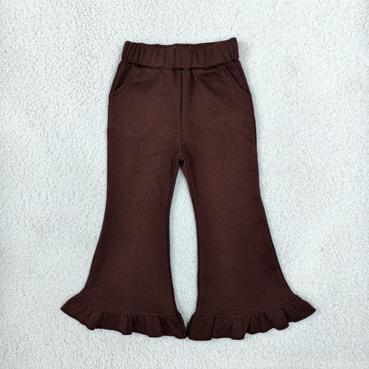 Baby Girls Kids Pockets Ruffle Cotton Pants Bottoms Dark Brown Clothes RTS