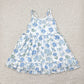 Baby Girl Straps Blue Flower Bows Knee Length Dress RTS