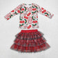 Baby Girl Long Sleeves Christmas Cake Milk Shirt Ruffle Tulle Skirt Clothes Set