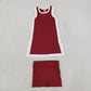 Baby Girls Kids Sleeveless Tops Dark Red Pockets Shorts Set Yoga Clothes RTS