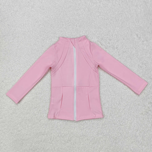 Baby Girl Light Pink Pocket Yoga Sports Zipper Jacket Tops