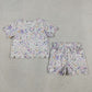 Baby Girls Toddler Short Sleeves Purple Flower Shirt Shorts Summer Set RTS